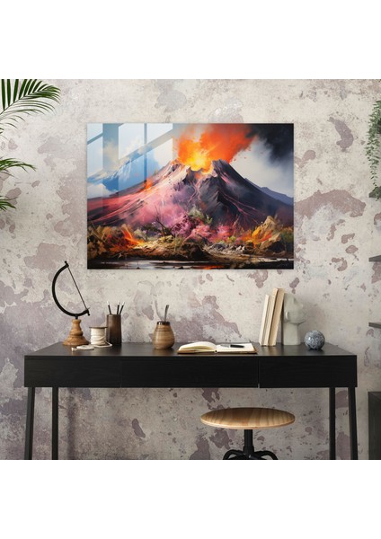 Modern Volkan Cam Sanatı - Cam Tablo Sessiz Volkan Manzarası Volkanlı Topraklar fiyatları