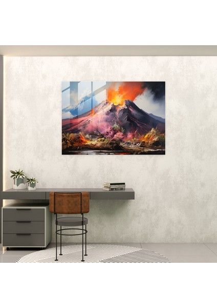 Modern Volkan Cam Sanatı - Cam Tablo Sessiz Volkan Manzarası Volkanlı Topraklar modelleri
