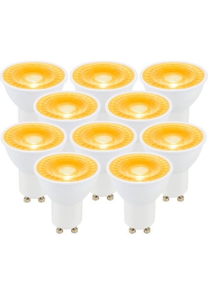 -121/B.AA 10’lu 7W GU10 LED Çanak Ampul Seti Amber Renk Mercekli 540LM Yüksek Verimli Aydınlatma
