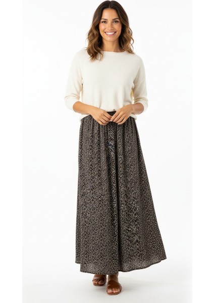 Kadın Etek Dokuma Viskon Pamuklu Kumaş Pıtırcık Model Beli Lastikli Rahat Kesim Tam Kalıp