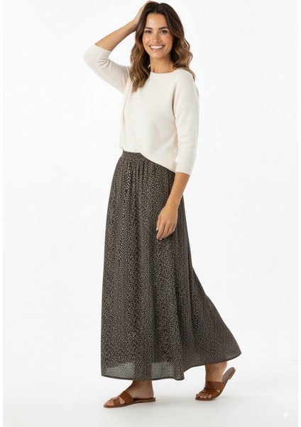 Kadın Etek Dokuma Viskon Pamuklu Kumaş Pıtırcık Model Beli Lastikli Rahat Kesim Tam Kalıp fırsatları