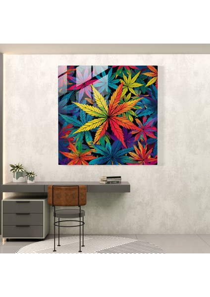 Canlı Yapraklar Cam Tablo - Bitki Ev Dekorasyonu Stilize Pop Sanat modelleri