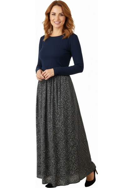 Kadın Etek Dokuma Viskon Pamuklu Kumaş Pıtırcık Model Beli Lastikli Rahat Kesim Tam Kalıp