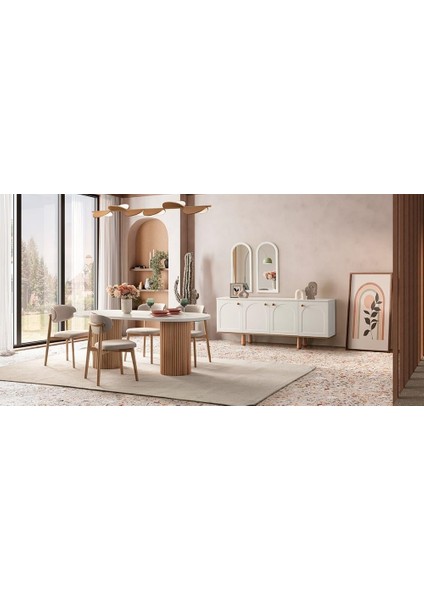 Heloise Bohem Natural Ahşap Masa Sandalye Takımı 90X180 modelleri