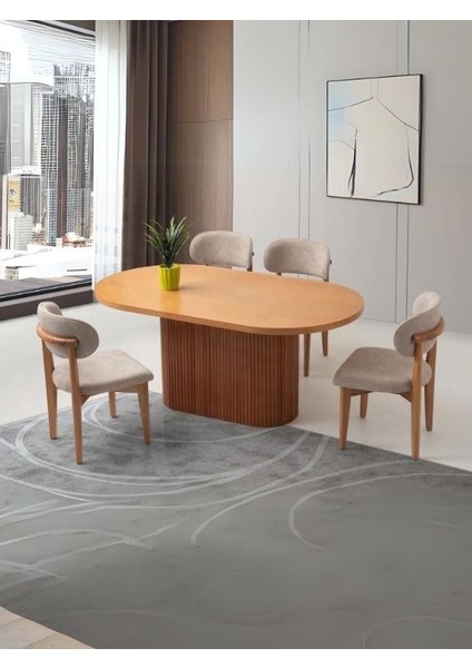 Dina Iskandinav Natural Ahşap Masa Sandalye Takımı 80X160