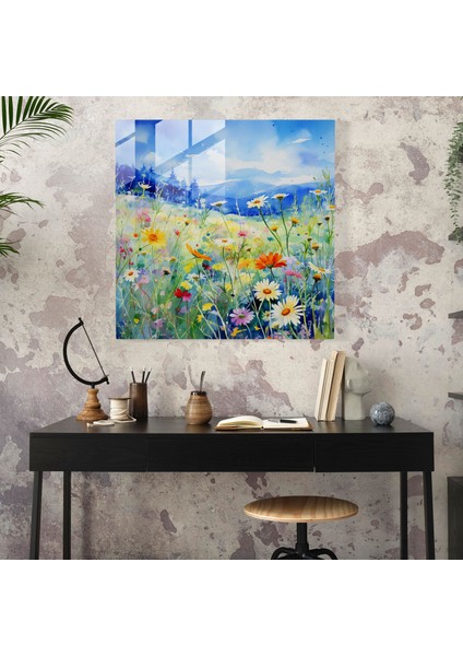 Yabani Çiçekler Suluboya Cam Tablo - Yabani Çiçek Cam Sanat Cam Duvar Sanatı Modern Sanat fiyatları