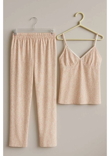 Çiçekli Pamuklu Atlet ve Pijama Takımı