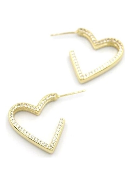 Taşlı Kalp Küpe - 14K Altın fiyatları