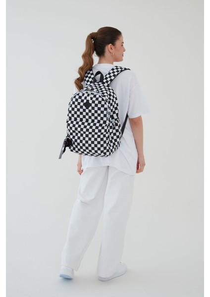 Unisex Su Geçirmez Dama Desenli Ortaokul Sırt Çantası Anahtarlık Hediyeli indirimleri