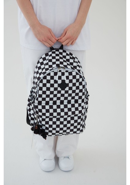 Unisex Su Geçirmez Dama Desenli Ortaokul Sırt Çantası Anahtarlık Hediyeli