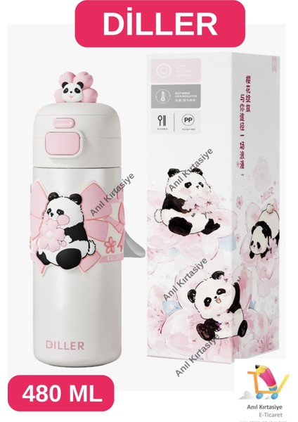 Diller 480 ml Çift Kullanım Pipetli & Rahat Içim Bilek Askılı Termos