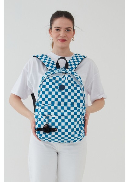 Unisex Su Geçirmez Damalı Kumaş Ortaokul, Lise, Okul Sırt Çantası , Anahtarlık Hediyeli Bergamo