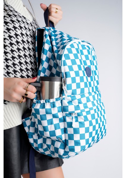 Unisex Su Geçirmez Damalı Kumaş Ortaokul, Lise, Okul Sırt Çantası , Anahtarlık Hediyeli Bergamo indirimleri