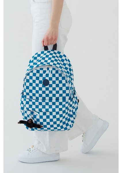 Unisex Su Geçirmez Damalı Kumaş Ortaokul, Lise, Okul Sırt Çantası , Anahtarlık Hediyeli Bergamo