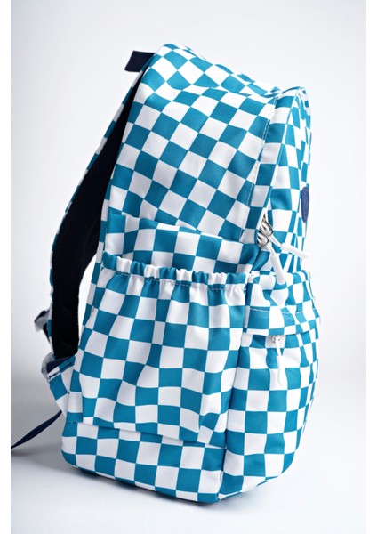 Unisex Su Geçirmez Damalı Kumaş Ortaokul, Lise, Okul Sırt Çantası , Anahtarlık Hediyeli Bergamo