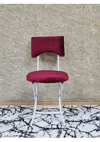 Beyaz Boyalı Katlanır Tabure - Kamp Sandalyesi - Sandalye - Mutfak Taburesi - Tabure Bordo Renk 36 x 80 Boyut/ebat