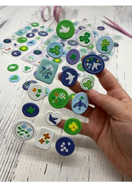 3D Kabartmalı 18 Adet Mor Paket Mühür Desenli Sticker / Etiket / Çıkartma