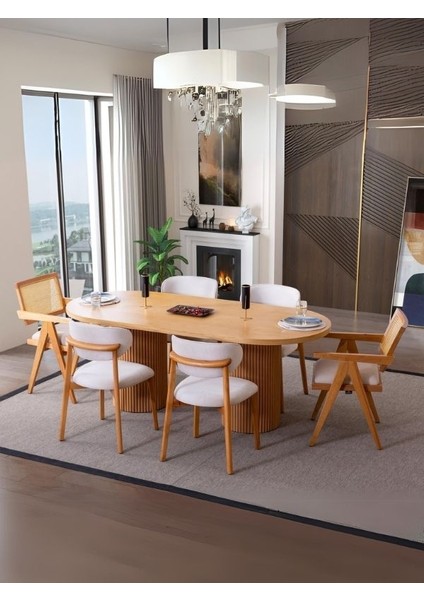 Stella Iskandinav Natural Ahşap Masa Sandalye Takımı 90X200