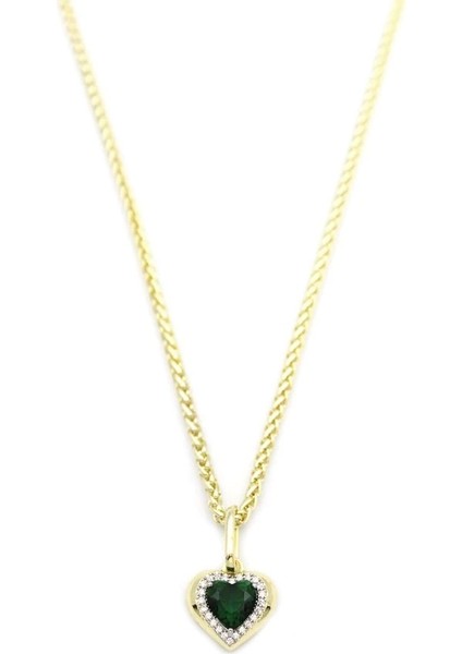 Taşlı Kalp Kolye - Yeşil fiyatları