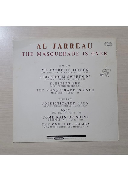 Al Jarreau - The Masquerade Is Over - 1983 - Dönem Baskı Plak - Longplay - Lp fiyatları