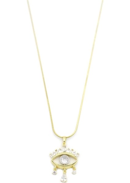 Sallantılı Taşlı Göz Kolye - Altın