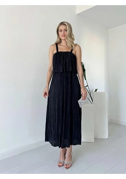 Likralı Astarlı Askılı Pliseli Şal Yaka Beli Lastikli Elbise modelleri