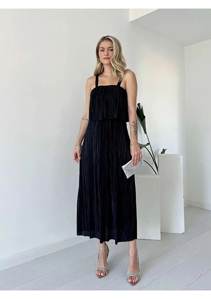 Likralı Astarlı Askılı Pliseli Şal Yaka Beli Lastikli Elbise indirimleri