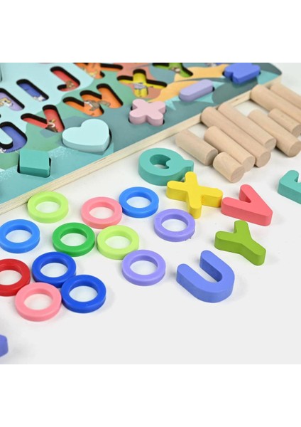 Montessori 5’i 1 Arada Ahşap Öğretici Eğitici Oyuncak Seti Balık Tutma Şekiller Sayılar Halkalar fırsatları