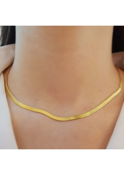 Italyan Yassı Zincir Gümüş Gold 40CM