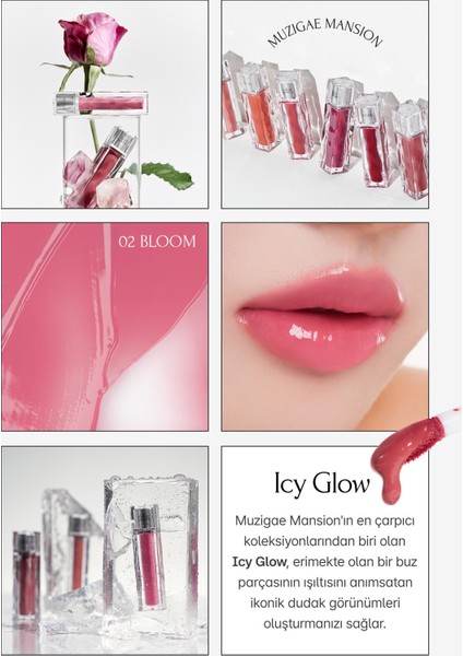Uzun Süre Parlak Görünüm Sunan Lip Gloss MUZIGAE MANSION Icy Glow (02 Bloom) modelleri