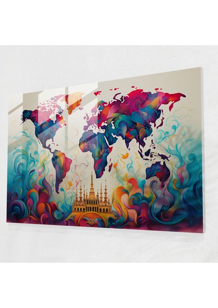 Dünya Haritası Temalı Cam Duvar Sanatı - Dünya Haritası 2 Cam Duvar Sanatı Duvar Dekorasyonu