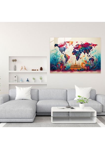 Dünya Haritası Temalı Cam Duvar Sanatı - Dünya Haritası 2 Cam Duvar Sanatı Duvar Dekorasyonu fiyatları