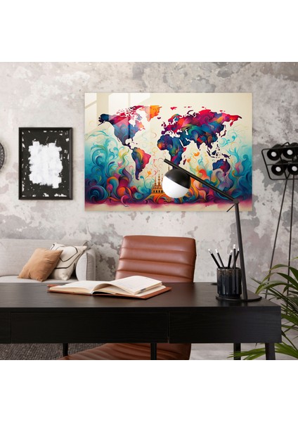 Dünya Haritası Temalı Cam Duvar Sanatı - Dünya Haritası 2 Cam Duvar Sanatı Duvar Dekorasyonu modelleri