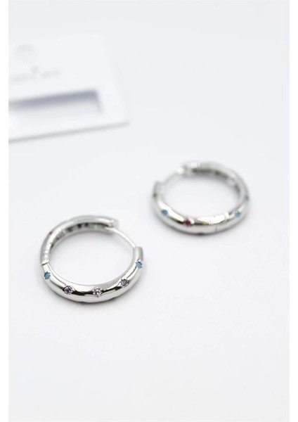 Taşlı Halka Küpe - Gümüş