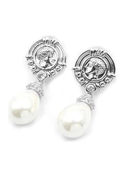 Madalyon Incili Küpe - Gümüş