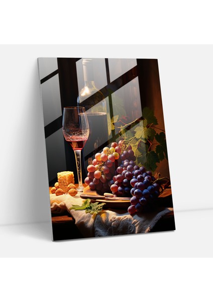 Şarap Bardağı Baskısı - Gerçekçi Masasız Yaşam - Şarap Cam Duvar Sanatı Ev Dekorasyonu