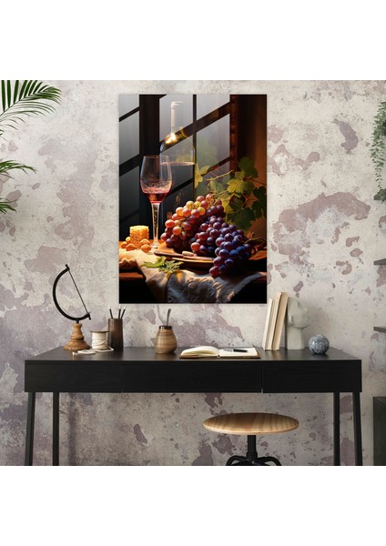 Şarap Bardağı Baskısı - Gerçekçi Masasız Yaşam - Şarap Cam Duvar Sanatı Ev Dekorasyonu fiyatları