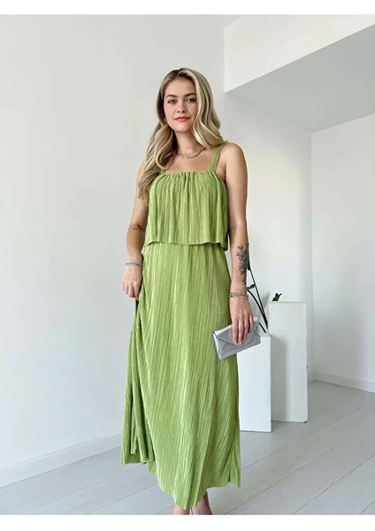 Likralı Astarlı Askılı Pliseli Şal Yaka Beli Lastikli Elbise indirimleri