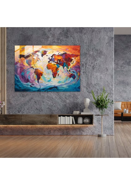 Dünya Haritası Cam Tablo - Soyut Kıvrılan Renkler - Dünya Haritası 2 Cam Duvar Sanatı Canlı Renkler Ev Dekorasyonu fiyatları