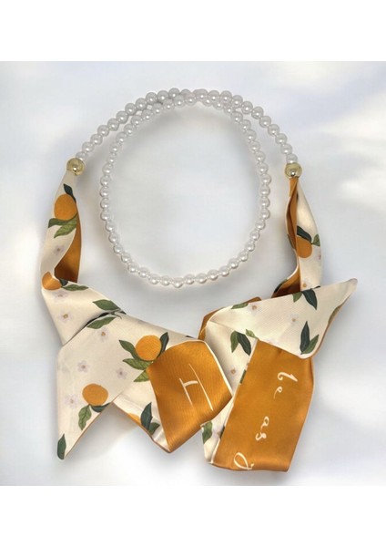 Desenli Inci Detaylı Fular, Kolye, Kemer Çok Amaçlı Kullanım