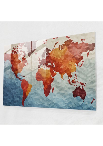 Dünya Haritası Cam Duvar Sanatı - Geometrik Mozaik Dünya Haritası - Modern Sanat Cam Tablo Duvar Dekorasyonu