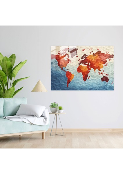 Dünya Haritası Cam Duvar Sanatı - Geometrik Mozaik Dünya Haritası - Modern Sanat Cam Tablo Duvar Dekorasyonu modelleri