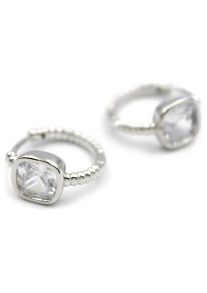 Taşlı Halka Küpe - Gümüş