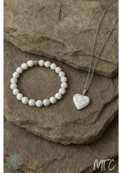 Beyaz Havlit (Howlite) Kalp Doğal Taş Bileklik&kol fiyatları