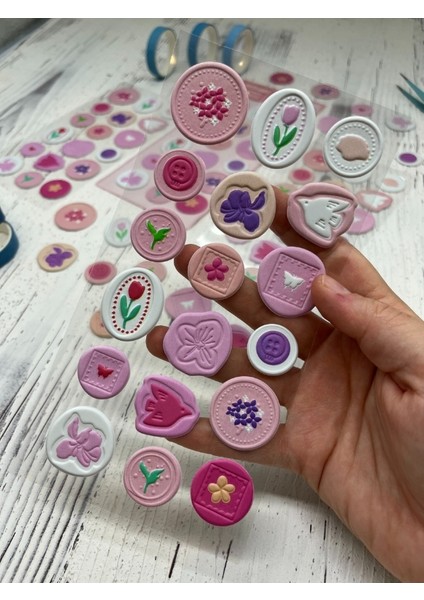 3D Kabartmalı 18 Adet Pembe Paket Mühür Desenli Sticker / Etiket / Çıkartma