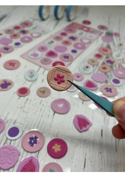 3D Kabartmalı 18 Adet Pembe Paket Mühür Desenli Sticker / Etiket / Çıkartma fiyatları