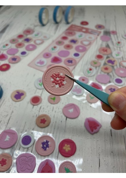 3D Kabartmalı 18 Adet Pembe Paket Mühür Desenli Sticker / Etiket / Çıkartma modelleri