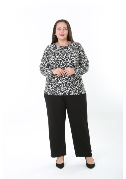 Kadın Desenli Likralı Yünlü Viskon Bluz