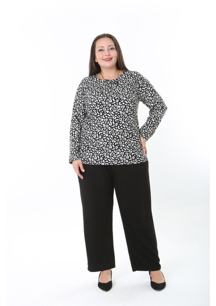 Kadın Desenli Likralı Yünlü Viskon Bluz