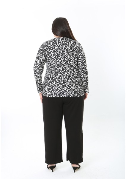 Kadın Desenli Likralı Yünlü Viskon Bluz